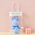 Blue coral fleece towel folded as a rabbit with a Just for you ribbon and gift bag - Light Blue + OPP Handbag