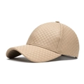 Beige quilted PU leather baseball cap featuring diamond stitch patterns and high texture - Khaki (Quilted Diamond)