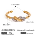 Industrial 18k plated stainless steel knot bangle featuring two-tone gold and silver finish - Gold Silver Contrast Color Twisted Nail Open Bangle (JDB0111004-PS)
