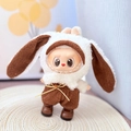 Labubu plush toy dressed in a soft white and brown rabbit-shaped outfit accessory - Brown Square-toe Shoes + Brown Ear Bunny Outfit / First And Second Generation Keychains Are Compatible With La Cloth Dolls. Dolls Not Included.