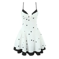 Vestido de lunares estilo francés con cintura entallada y dobladillo negro - S / Blanco con lunares negros