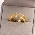 Bague dorée à double couche avec zircon étincelant et pendentif en cristal carré - Or / Style Éternité avec Pendentif Carré (Style 15)