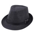 Κλασικό μαύρο υφαντό καπέλο fedora με δερμάτινη ζώνη και ασημένια αγκράφα σε λευκό - M (56-58cm) / Μαύρο