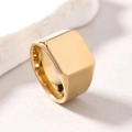 Minimalist square signet ring in polished golden titanium steel with mirror finish - US 6 / Large Plaid / Gold