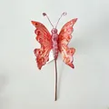 Sparkly rose gold glitter butterfly ornament with realistic cutout wings and wire stem - THF14 Single Layer Gold Foil / Rose Gold