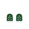 S925 sterling silver arch earrings with green enamel leaves and retro vintage style - Plant Style / Green