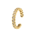 Macro shot of gold-plated copper ring featuring finely set clear cubic zirconia stones - Adjustable Open / Bezel Set Clear Rhinestone (467DX)
