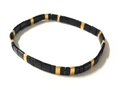 Elastic Tila bead bracelet featuring black and gold rectangular tiles in a layered style - Modern Black Gold Mix