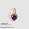Herzförmiger violetter Geburtsstein-Anhänger aus 14K vergoldetem Edelstahl für DIY - Februar Dunkelviolett - Gold