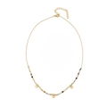 Collana girocollo dorata con perline, tre ciondoli a moneta tonda e piccole perle colorate - Stile Perlina Multicolore Singolo (XL-402)