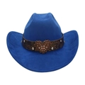 Blue faux suede cowboy hat with vintage heart rhinestone buckle and embossed band - One Size / Royal Blue (Big Heart)