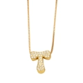 Gold plated T-letter pendant necklace with white cubic zirconia on a box chain - Letter T