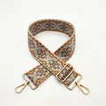 Ethnic style woven shoulder strap with geometric patterns and golden metal hardware - S9 Brown Edge Blue