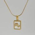 Gold-plated snake chain necklace featuring a white shell Scorpio zodiac square pendant - Scorpio / White Mother of Pearl