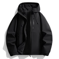 Obsidian black hooded waterproof functional jacket with adjustable drawstring and zip pockets - Obsidian Black
