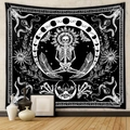 Detail view of gothic tapestry featuring meditation skeleton sun and moon moon phases - Zen Skeleton Sun and Moth (GT1101-31)