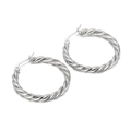 Silver twisted rope hoop earrings made of titanium steel in a minimalist fashion design - Silver