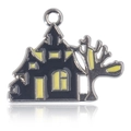 Colgante de Halloween casa encantada negra y árbol seco con acabado de esmalte - Casa del Árbol Plateada