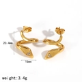 Detailed view of gold snake earrings with zircon stones and 20.4mm height dimensions - Gold Spiral Snake Style (TE60463-G)