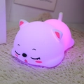 Cat shaped silicone night light emitting soft pink purple glow in sleeping pose - Lying Cat (Battery-7 Colors)