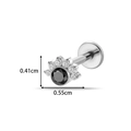 Silver G23 titanium labret stud with black round stone and white zircon accents - Flower Shape Style (T2555-7) / Silver