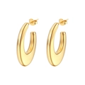 Polished 18K gold plated stainless steel hollow C-shape teardrop oval hoop earrings - Oval Hollow Gold