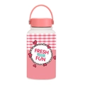 Pink and white checkered 650ml insulated water bottle with portable carrying handle - Pink White Gingham Fresh and Fun