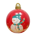 Detail of inflatable red Christmas ball with snowman pattern and golden Merry Christmas text - Christmas Decoration Ball (Inflatable Handle) / Red Snowman