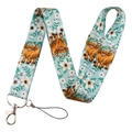 Mint green lanyard with highland cow print and silver metal lobster clasp for keys - Highland Cow / Lanyard Only