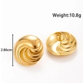 Golden round sea snail swirl geometric stud earrings in stainless steel with 18K finish - 3D Spiral Wavy Round Style (YE-050-Gold)