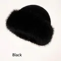 Thick plush winter faux mink bucket hat for women in black with warm ear protection - Black