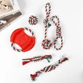 Close-up of 6-piece red and green Christmas cotton rope dog chew toy set on white background - 6-Piece Set Style 1 (420g)