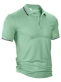 Détail du polo vert menthe montrant la texture piquée et le col à rayures bleu marine - L / Vert Haricot