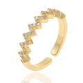 Adjustable golden open ring with micro-pave zircon crystals in a wavy zigzag design - Gold Wavy Inlaid Style (CX-J1081)