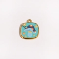 Pendentif champignon en or 18 carats avec émail bleu et détails floraux colorés - Style Champignon Cyan