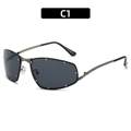 Occhiali da sole quadrati in metallo grigio scuro con bordo decorato e aste C1 - Montatura Color Piombo Lenti Grigio Nero (C1)