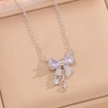 Collana a fiocco d'argento con pendenti in zircone lucido e ciondolo a stella - Collana Fiocco Argento Bianco (8844)