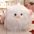 Lindo cojín de peluche blanco esférico con pompones rosas y altura de 45cm - Muñeco de nieve rosa