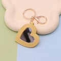 Yellow heart-shaped PU leather mirror keychain with gold metal lobster clasp and ring - Yellow Heart