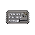 True Crime Book Club enamel pin with dagger and footprint graphics on grey ticket base - Gray-TRUE CRIME BOOK CLUB