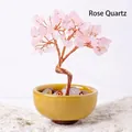 Rose quartz money tree with copper wire and ceramic base for home decor - Rose Quartz (Yellow Ceramic Cup)
