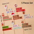 5-piece set of cartoon Christmas cake toppers featuring Santa and reindeer designs - Mixed Christmas Small Flag Kit 5 Sets