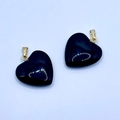 Polished black glass heart pendants with golden metal clasps for fashion necklaces - Black