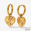 Boucles d'oreilles créoles en acier doré avec pendentifs cœur et zircons cubiques - Style de Coeur de Zircone Blanche Dorée(KDE1354)