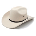 Detail of cream cowboy hat featuring metal eyelets and a black braided hatband strap - M (56-58cm) / Beige