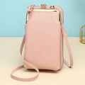 Vertical pink crossbody phone bag with V-shaped stitching and gold kiss-lock pocket - Light Pink