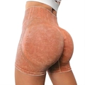 Short de yoga taille haute effet galbant en orange caramel avec texture en nid d'abeille - S / Orange