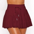 Sweet wine red tiered lace mesh skort with drawstring waist for active women - M / Burgundy