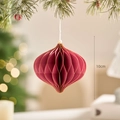 Christmas honeycomb paper ornament in wine red with gold edges and pearl decor - Rose Red Christmas Paper Ornament Style B