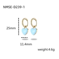 Golden titanium steel hoop earrings with light blue enamel heart charms in a front-side view - Light Blue Heart (NMSE-D239-1)